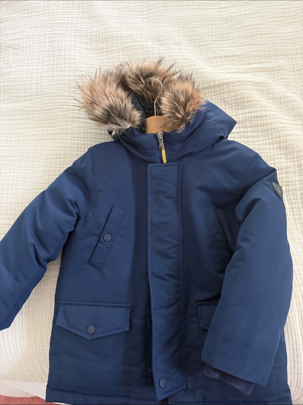 Polo by Ralph Lauren Navy Blue Kids Puffer Jacket with Faux-Fur Hood